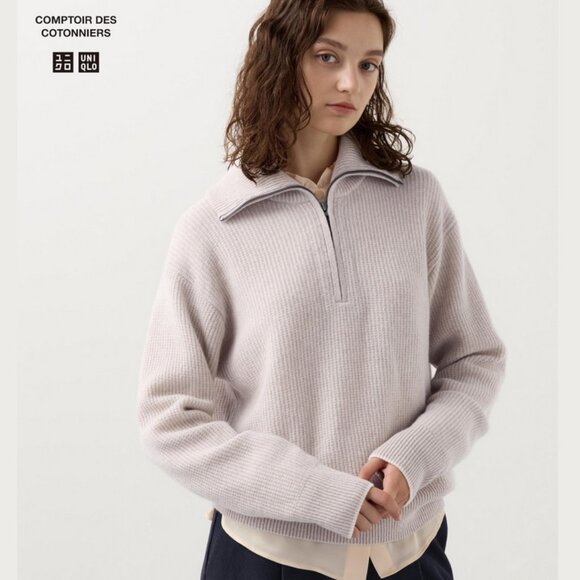 UNIQLO Premium Lambswool Half-Zip Long-Sleeve Knit Sweater Size Medium NWT - Picture 3 of 17